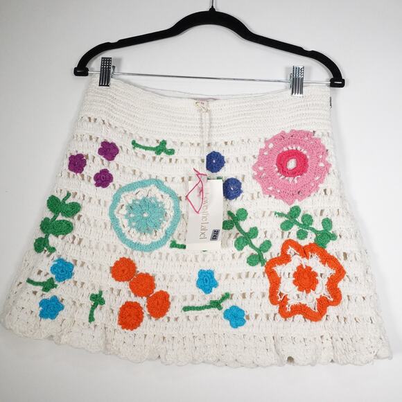 Love the Label Tuckernuck Ivory Leighton Skirt Crochet Floral Retro Sz M 2743-38 - Picture 11 of 14